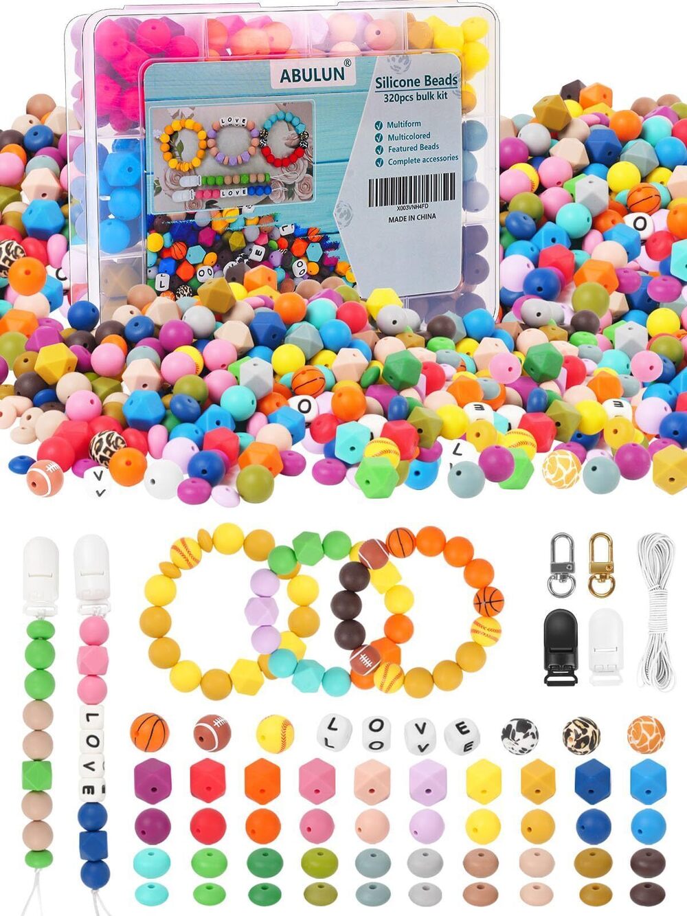 9861 320pcs Silicone Bead Bulk kit-15mm Silicone Beads for Keychain